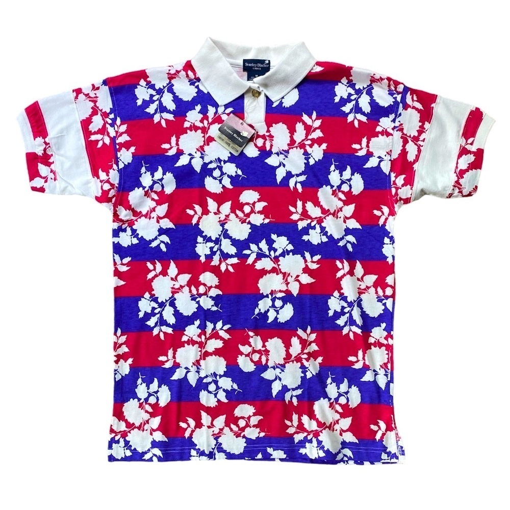 Vintage Deadstock 1990s Stanley Blacker Striped Floral Polo Shirt